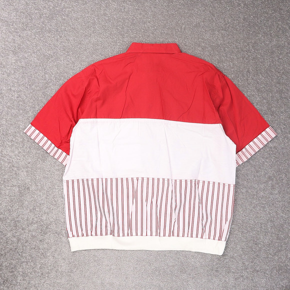 VTG 80s 90s Award Deadstock Large Red White Striped Short Sleeve Collared Shirt - Picture 2 of 11
